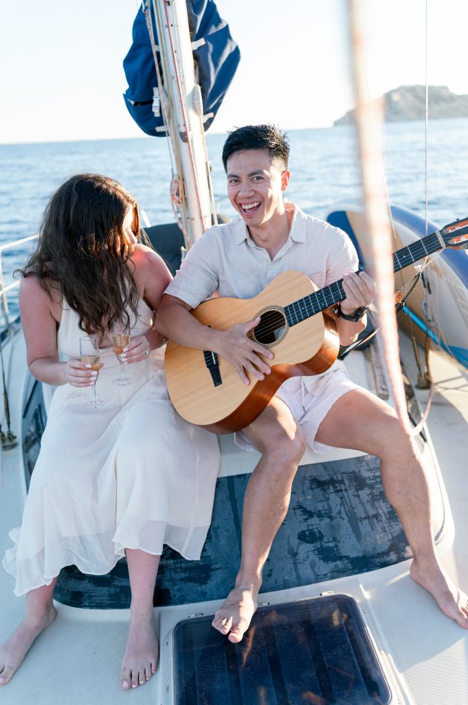 Singing on a boat in Marseille after his surprise proposal
