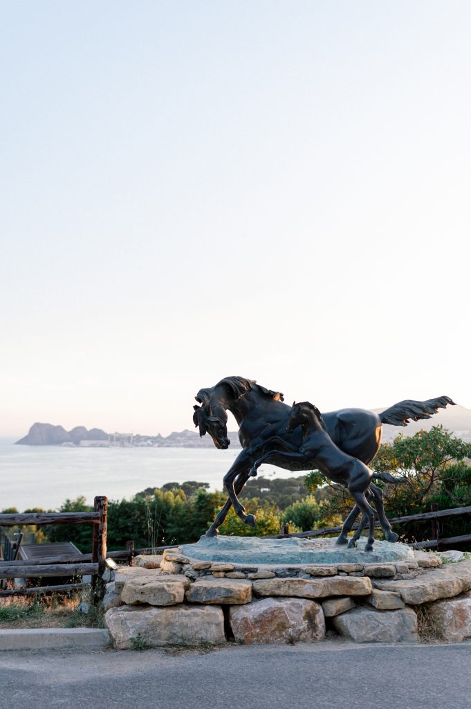 Sunset and the view of La Ferme auberge de la baie des anges for a surprise proposal