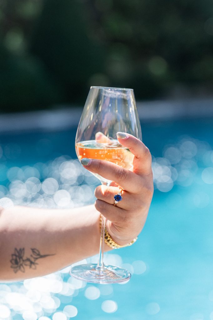 Glass of champagne at Baumanière, les baux de provence during a proposal