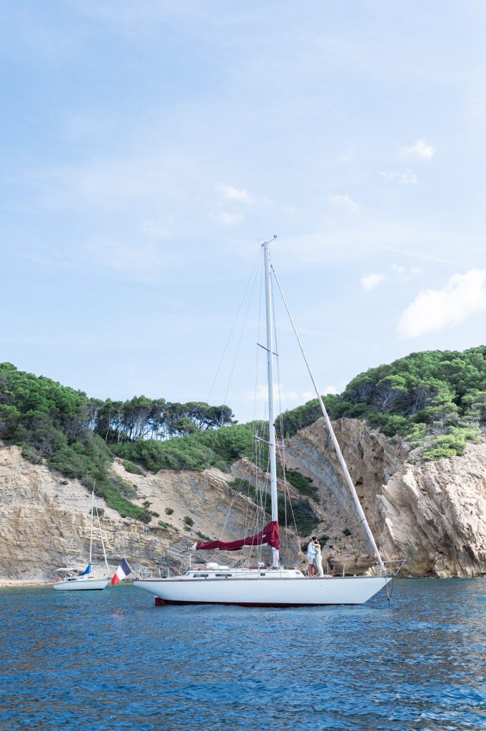 Celebrating on a private boat during their proposal in saint cyr sur mer